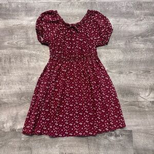 Epic Threads Midi Floral Print Peasant Smocked Dress Burgundy Girls Sz. S